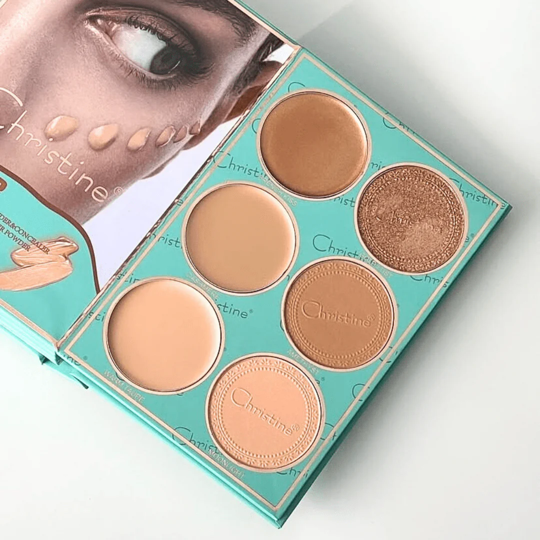 دفتر باليت مكياج تركواز كرستين | Christine Turquoise 5 in 1 Palette Notebook Eye Shadow + Highlighter + Lipstick + Blush + Concealer - Image 6